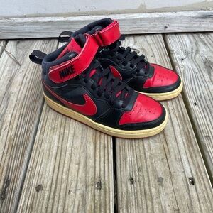 Nike Court Borough Mid 2 Sneakers Black and University Red Size 4Y CD7782-003